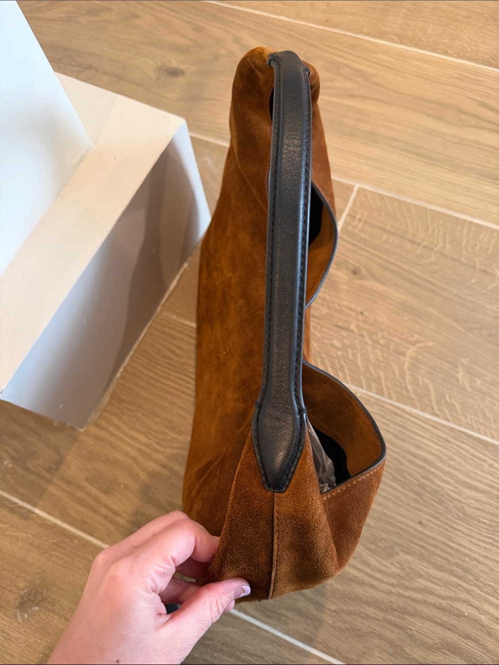 Madewell Chestnut Suede Shoulder Bag with Black Strap - Picture 3 of 8
